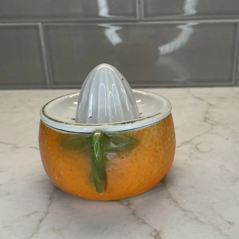 Vintage Ceramic Orange Citrus Juicer Reamer 2-Piece Mid Century Retro Unmarked